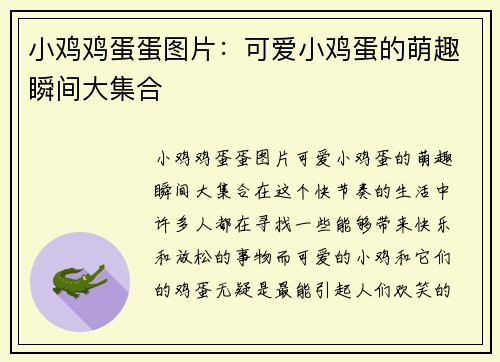 小鸡鸡蛋蛋图片：可爱小鸡蛋的萌趣瞬间大集合